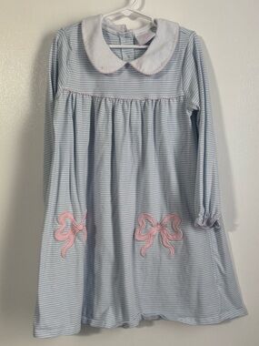 Girls' Light Blue Striped Bow Applique